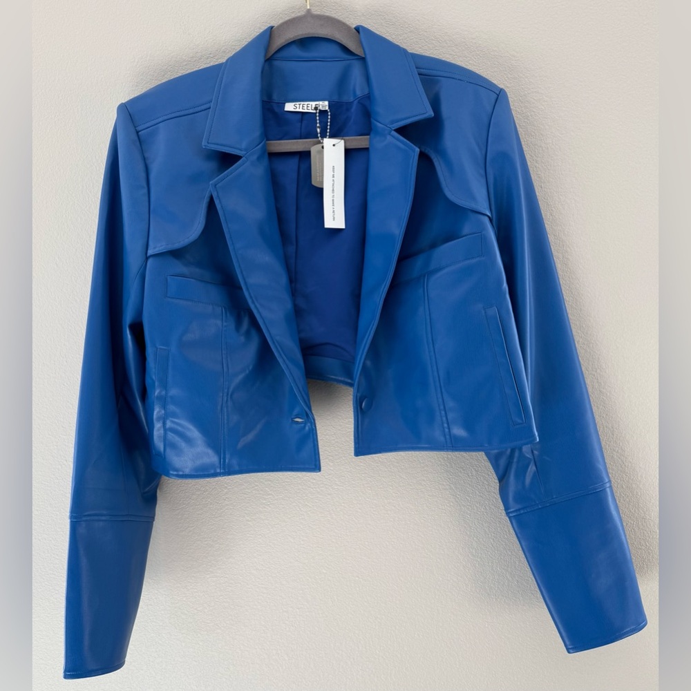 Steele - Cropped Faux Leather Women's Jacket - Blue